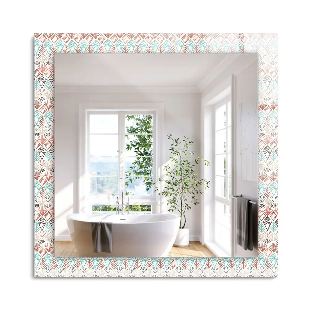 Oglindă dreptunghiulară cu decor geometric colorat