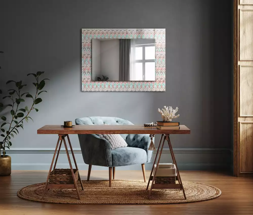 Oglindă dreptunghiulară cu decor geometric colorat