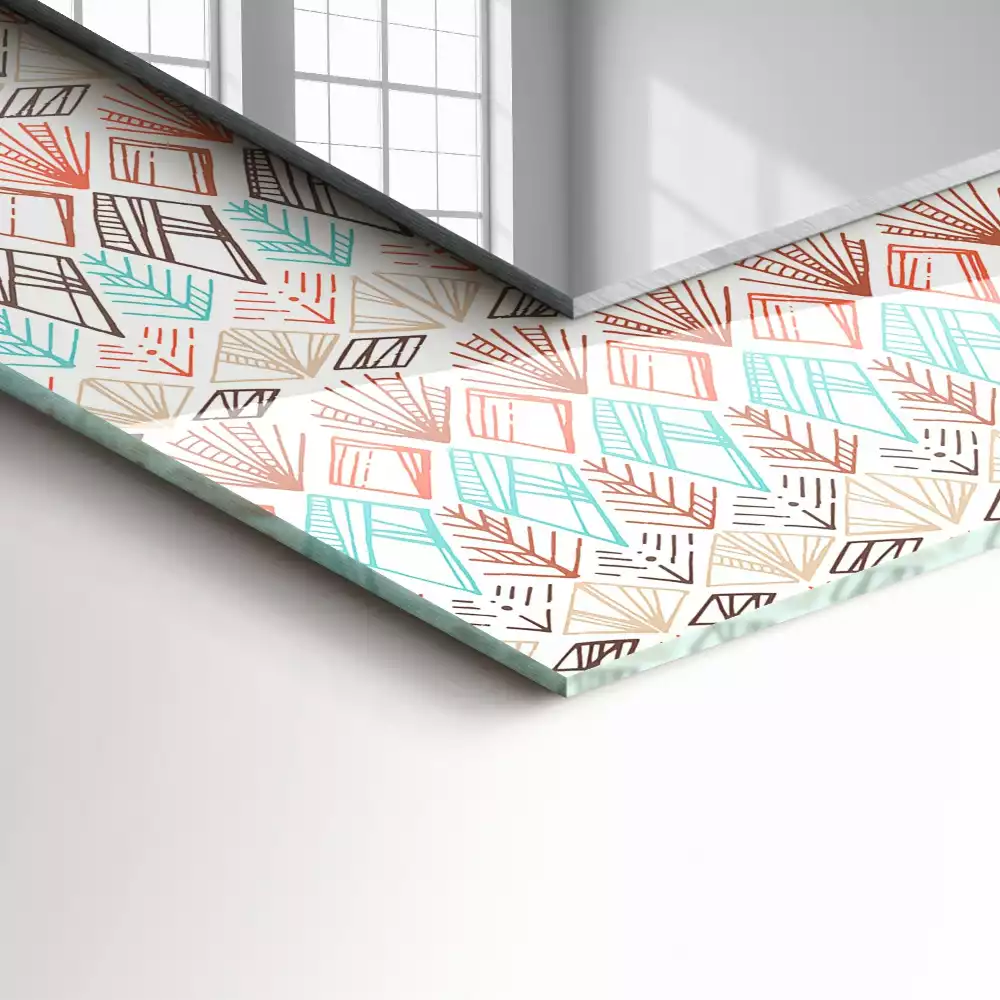 Oglindă dreptunghiulară cu decor geometric colorat