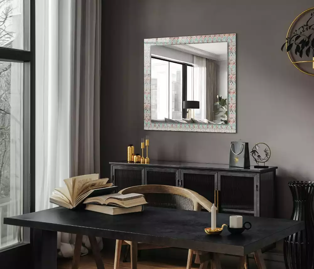 Oglindă dreptunghiulară cu decor geometric colorat