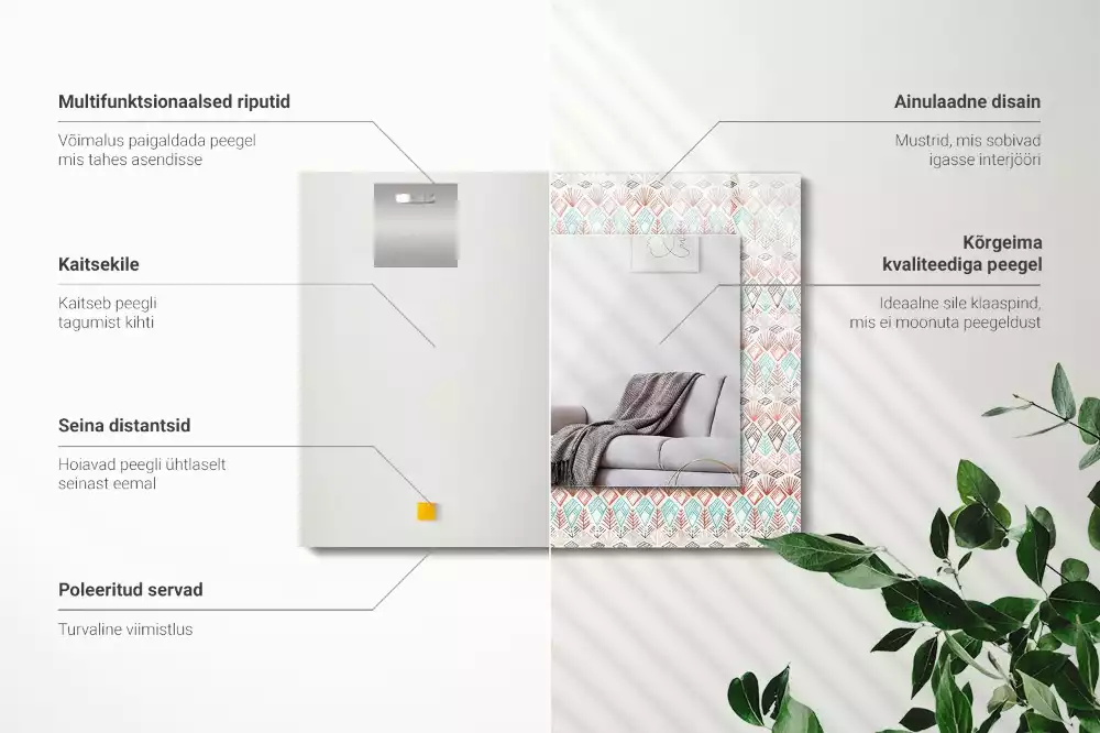 Oglindă dreptunghiulară cu decor geometric colorat