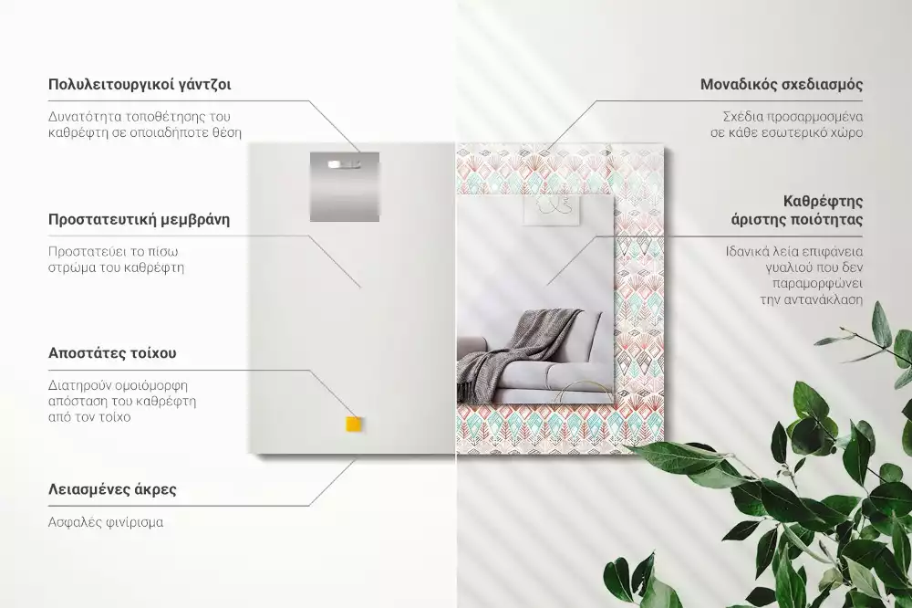 Oglindă dreptunghiulară cu decor geometric colorat