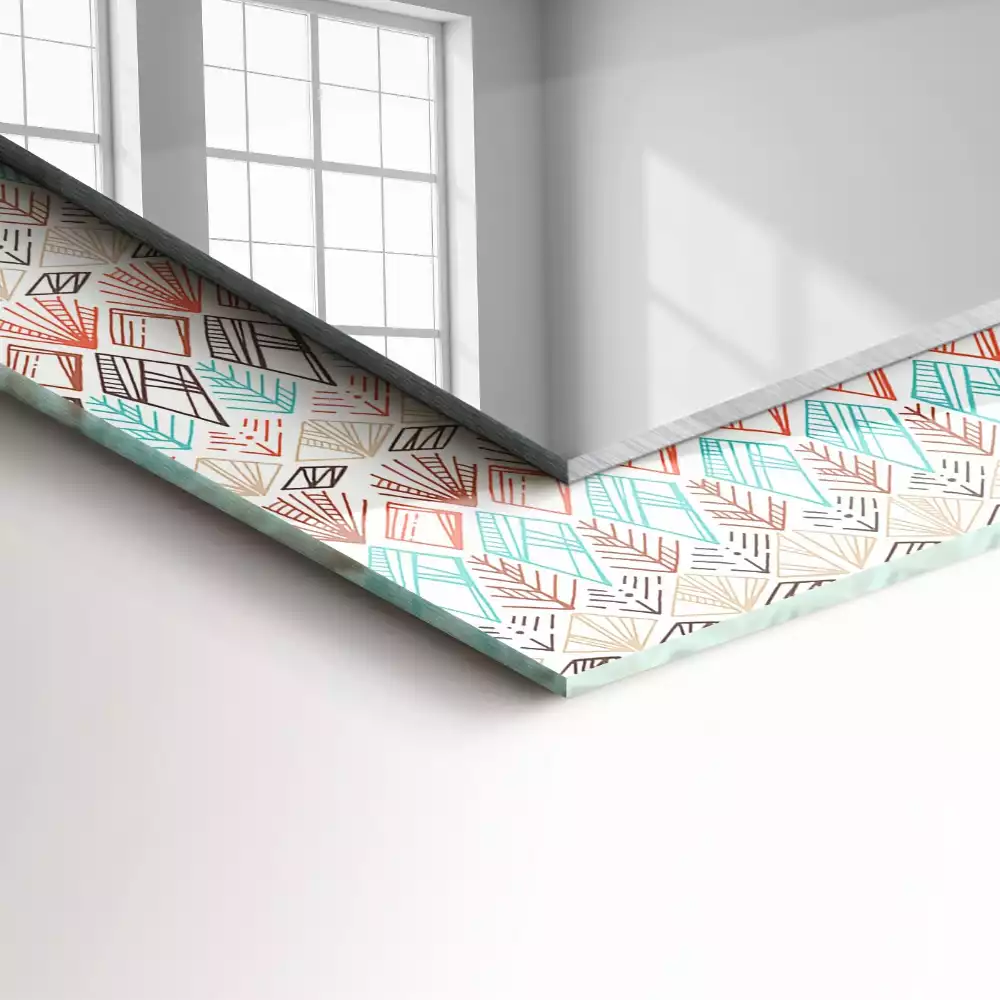 Oglindă dreptunghiulară cu decor geometric colorat
