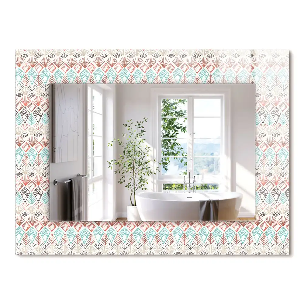 Oglindă dreptunghiulară cu decor geometric colorat
