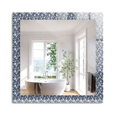 Oglindă decorativă de perete dreptunghiulară cu model floral albastru
