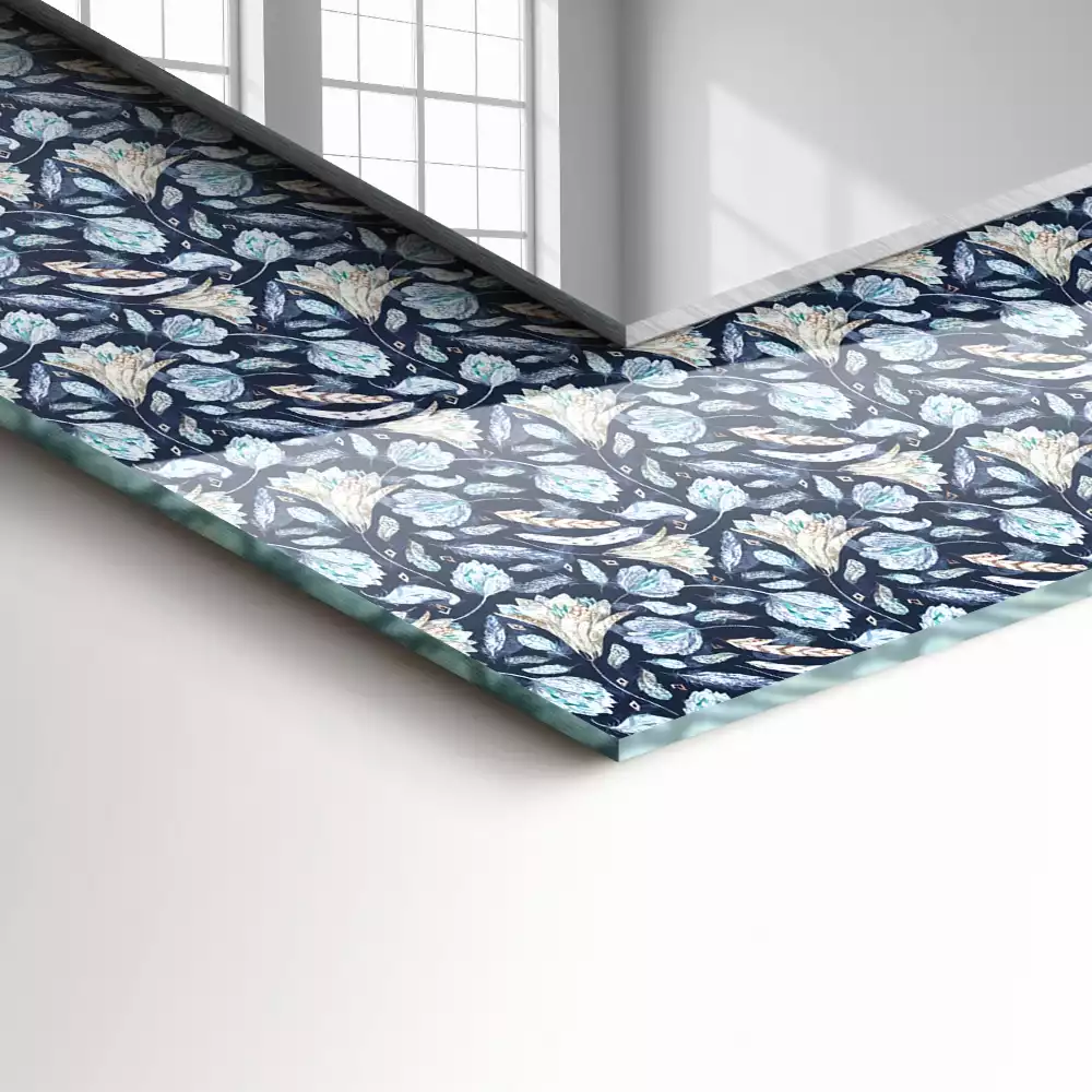Oglindă decorativă de perete dreptunghiulară cu model floral albastru