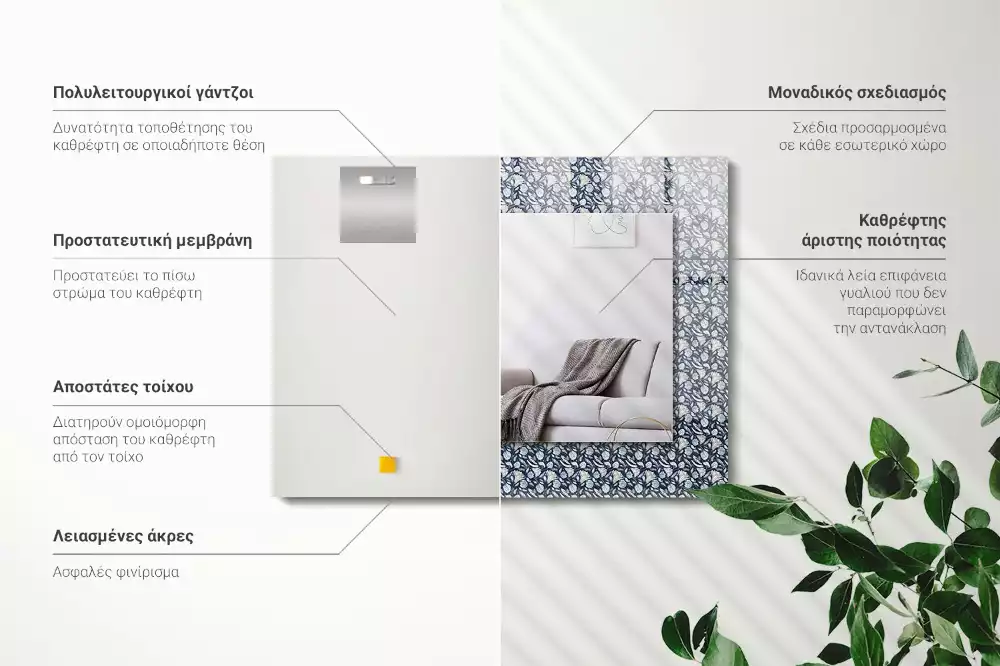 Oglindă decorativă de perete dreptunghiulară cu model floral albastru