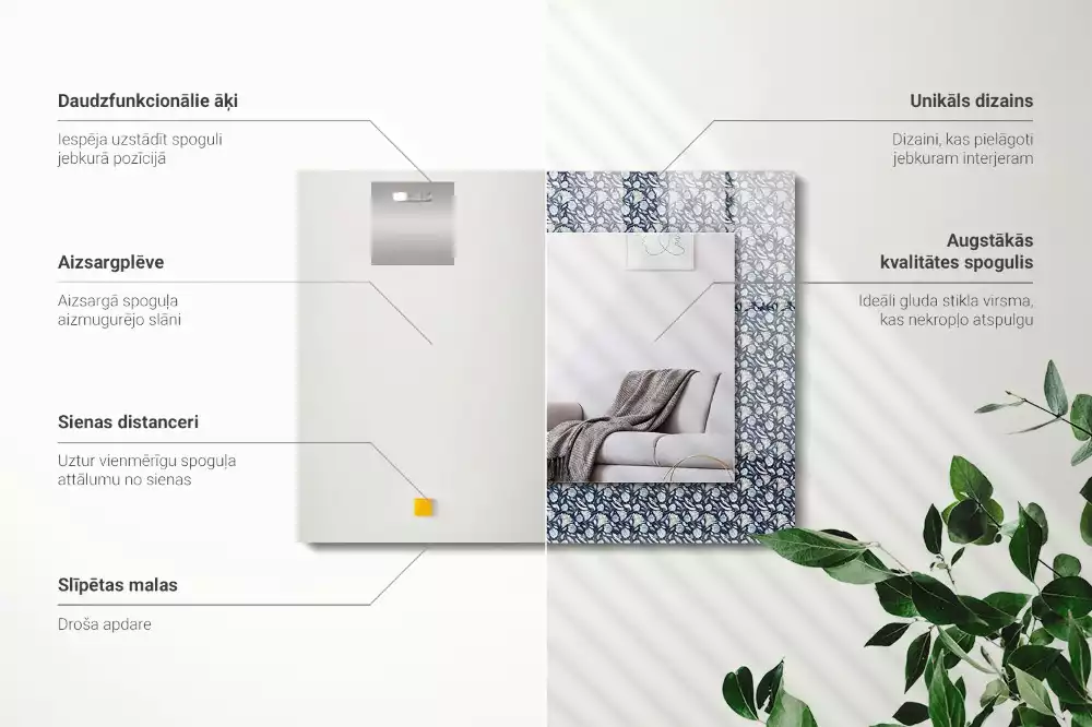 Oglindă decorativă de perete dreptunghiulară cu model floral albastru