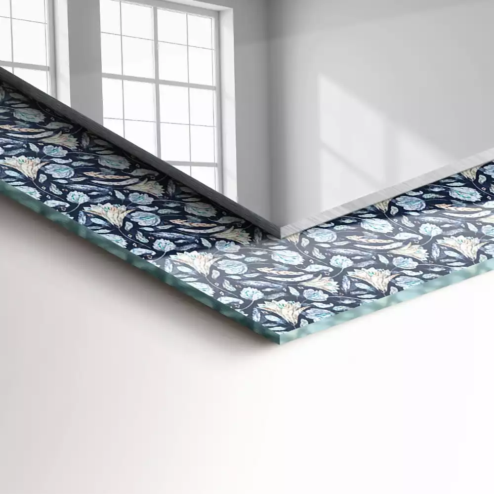 Oglindă decorativă de perete dreptunghiulară cu model floral albastru
