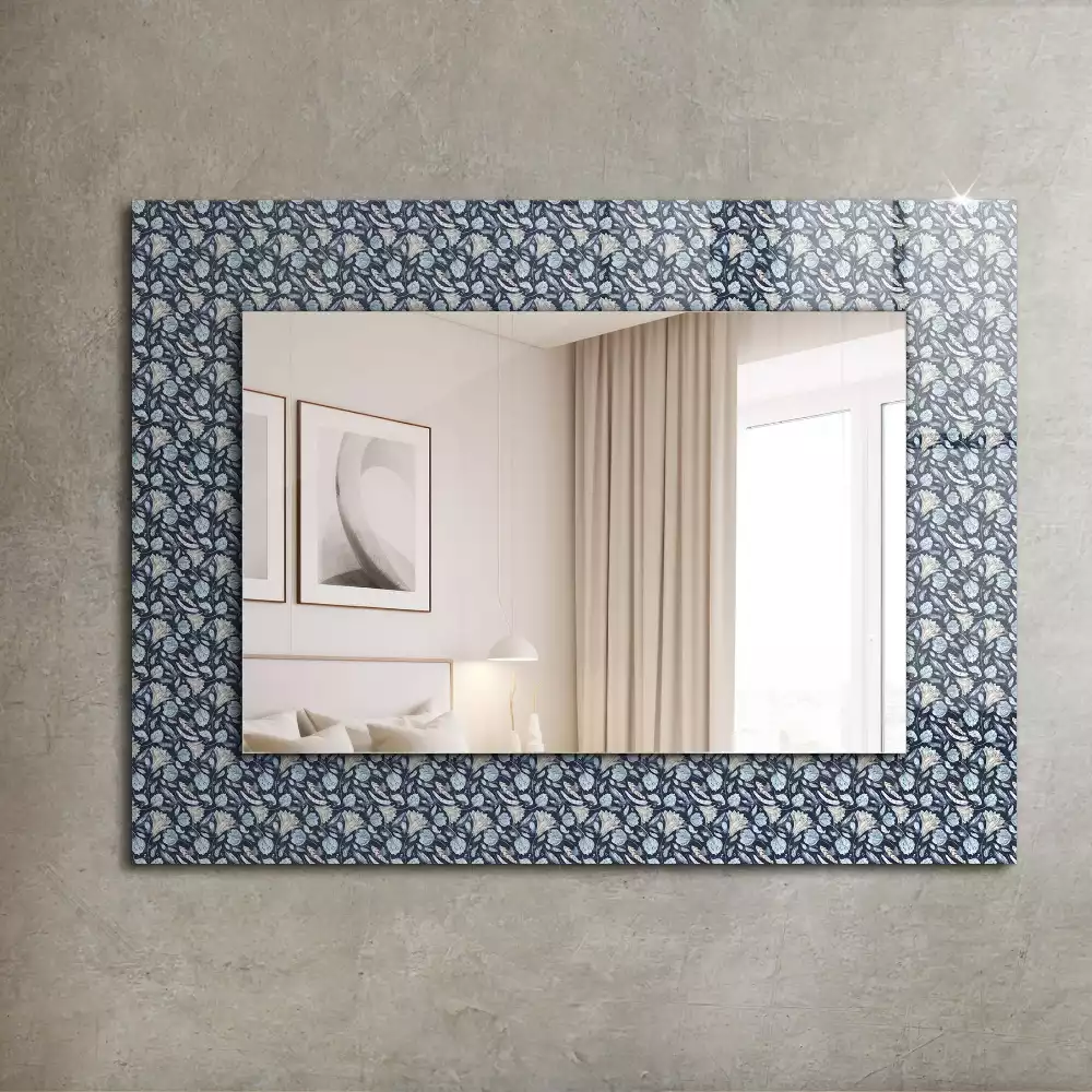 Oglindă decorativă de perete dreptunghiulară cu model floral albastru