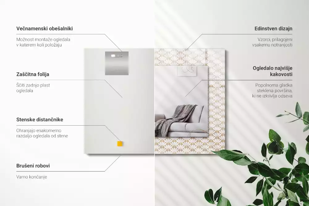 Oglindă dreptunghiulară cu imprimeu geometric floral