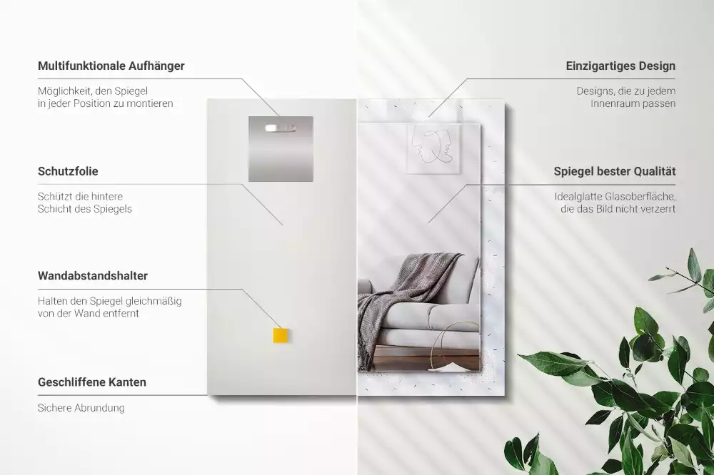Oglindă dreptunghiulară cu ramă imprimată cu flori de păpădie