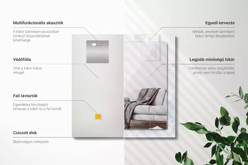Oglindă dreptunghiulară cu ramă imprimată cu flori de păpădie