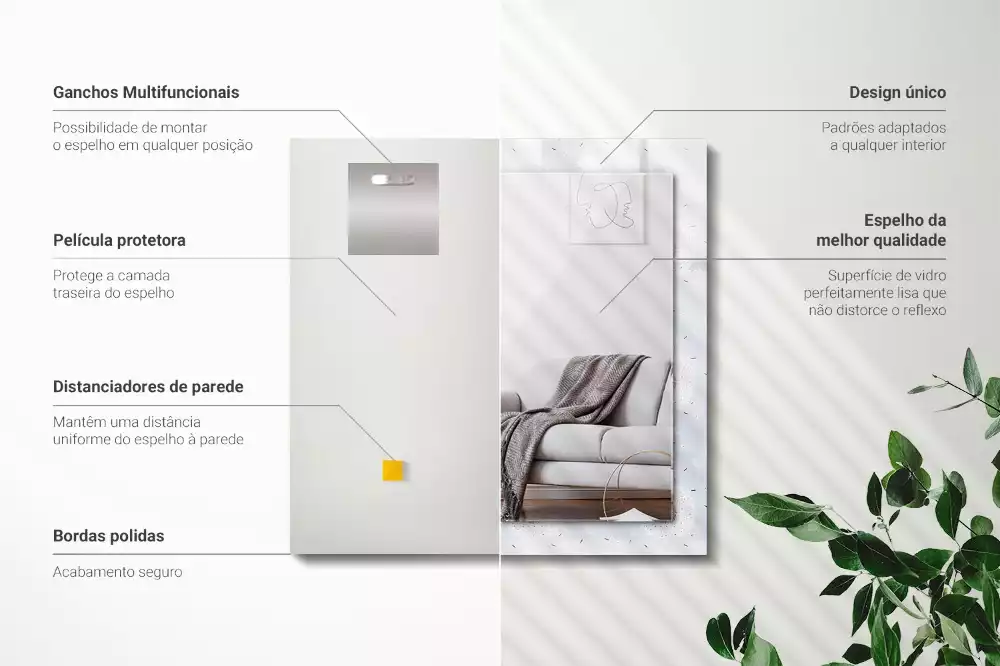 Oglindă dreptunghiulară cu ramă imprimată cu flori de păpădie