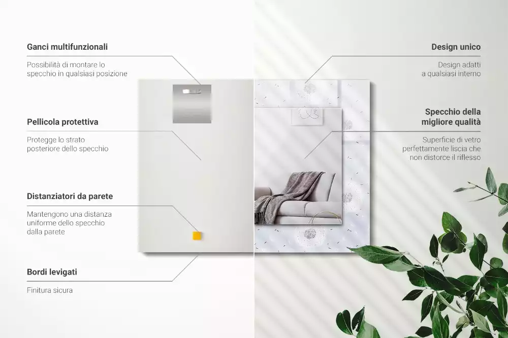 Oglindă dreptunghiulară cu ramă imprimată cu flori de păpădie