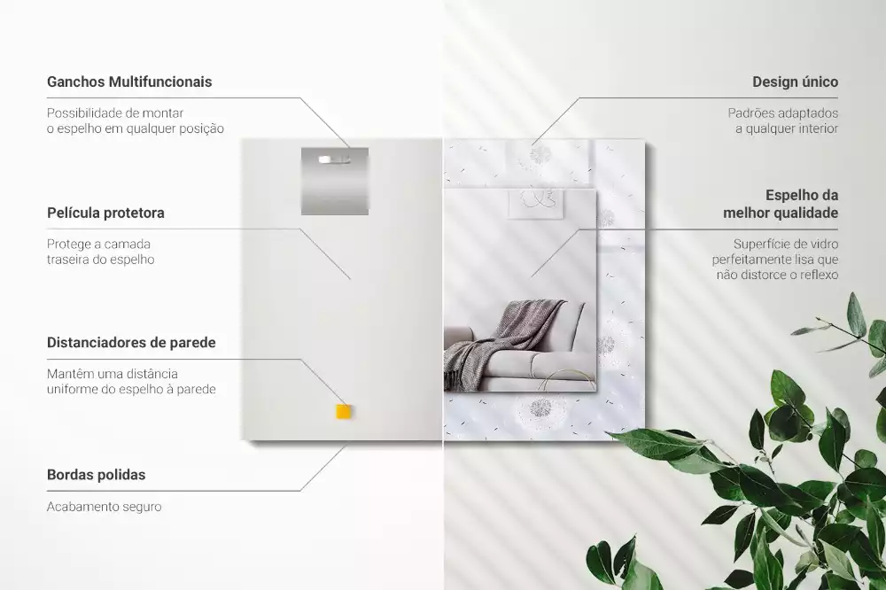 Oglindă dreptunghiulară cu ramă imprimată cu flori de păpădie