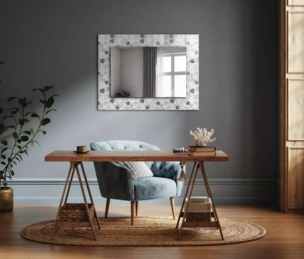 Oglindă dreptunghiulară cu decor în formă de frunze