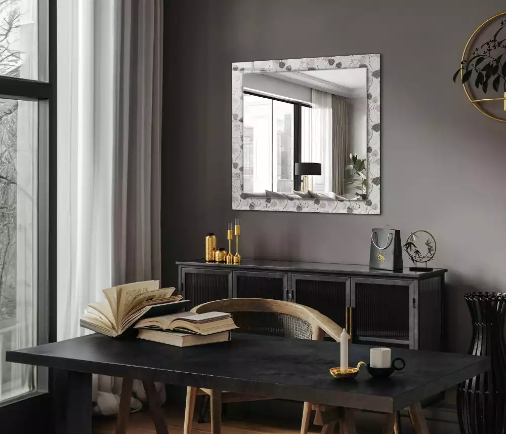 Oglindă dreptunghiulară cu decor în formă de frunze