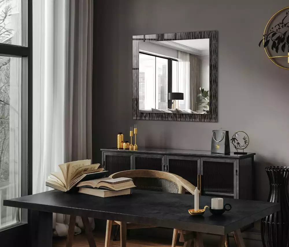 Oglindă dreptunghiulară decorativă cu linii moderne pentru perete
