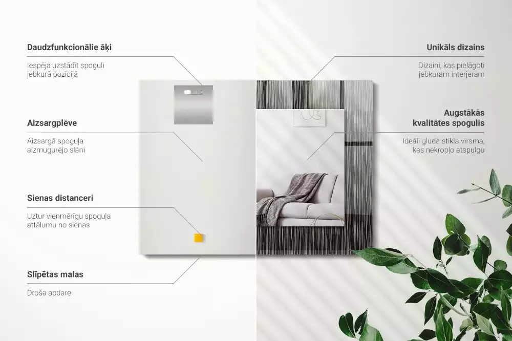 Oglindă dreptunghiulară decorativă cu linii moderne pentru perete