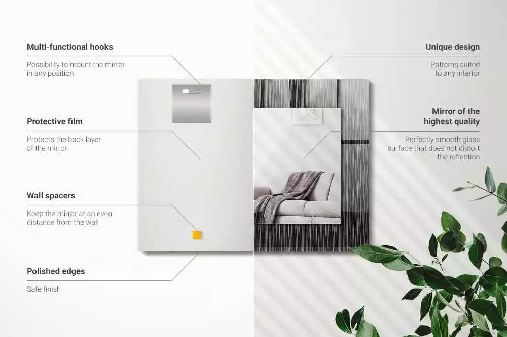 Oglindă dreptunghiulară decorativă cu linii moderne pentru perete