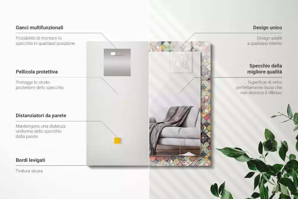 Oglindă dreptunghiulară cu ramă imprimeu patchwork colorat