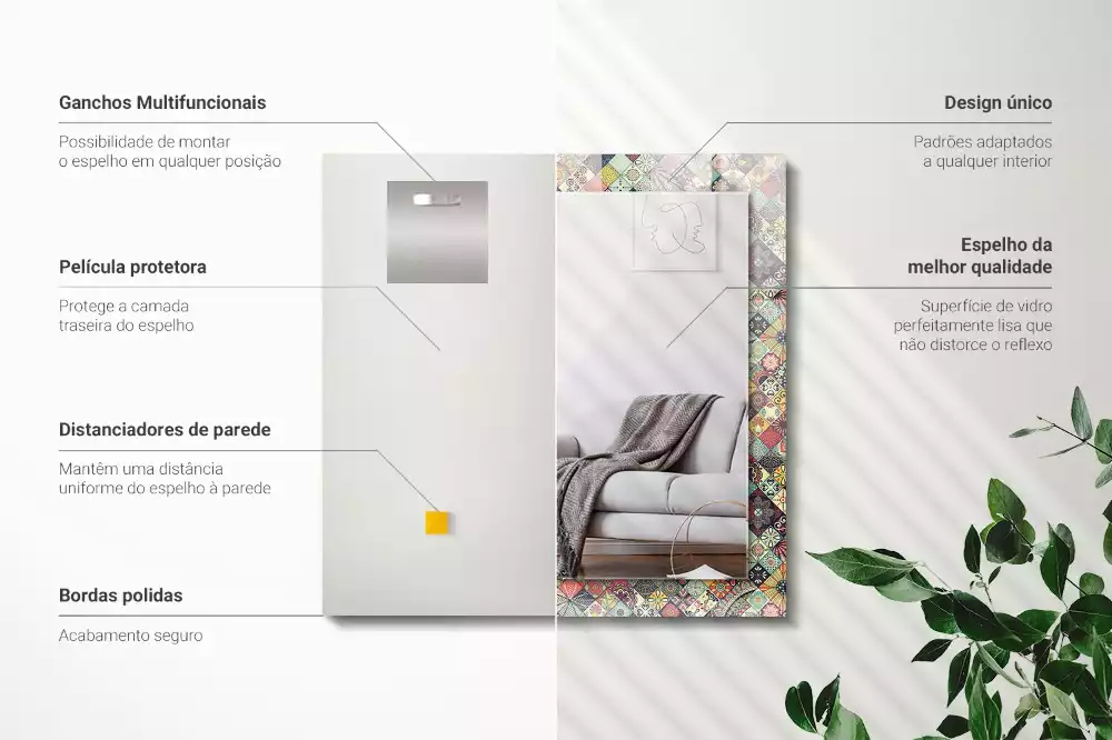 Oglindă dreptunghiulară cu ramă imprimeu patchwork colorat