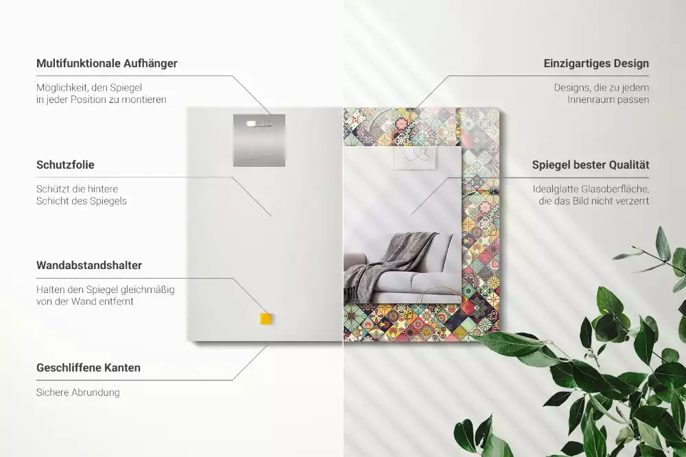 Oglindă dreptunghiulară cu ramă imprimeu patchwork colorat
