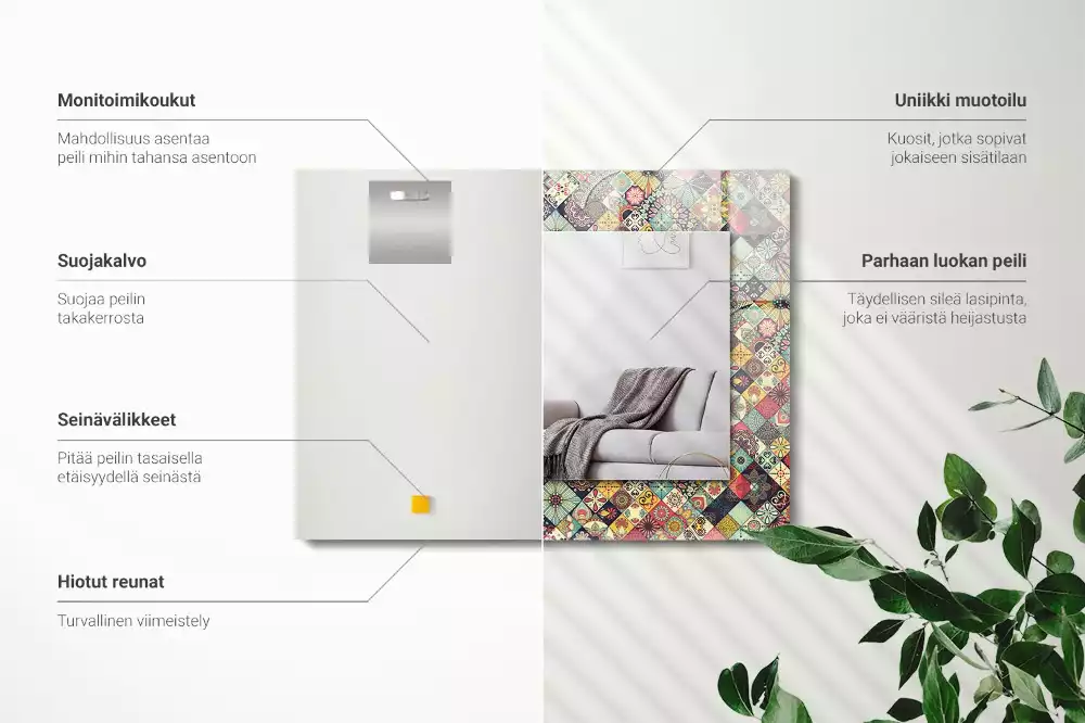 Oglindă dreptunghiulară cu ramă imprimeu patchwork colorat