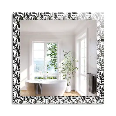Oglindă dreptunghiulară cu decor de frunze albe și negre
