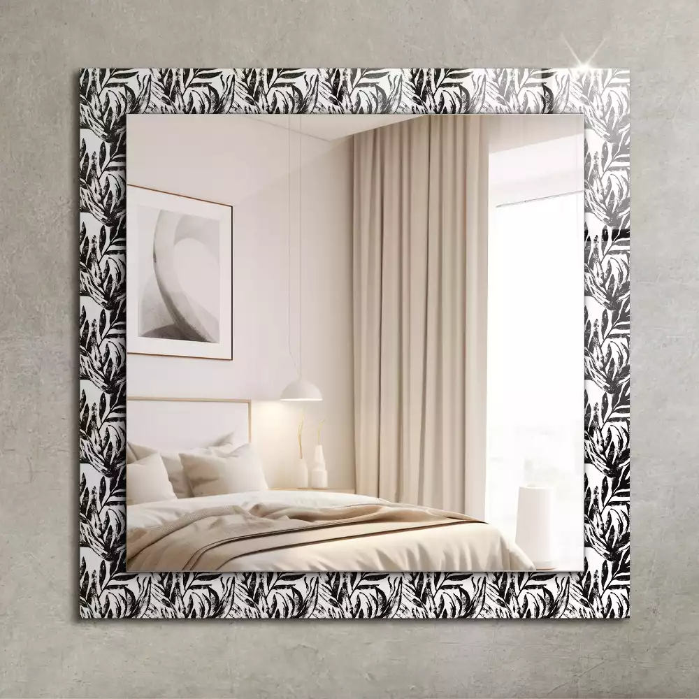 Oglindă dreptunghiulară cu decor de frunze albe și negre