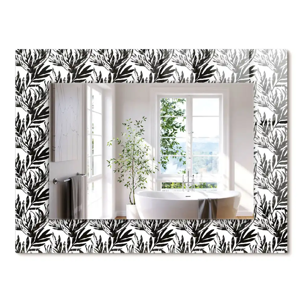 Oglindă dreptunghiulară cu decor de frunze albe și negre