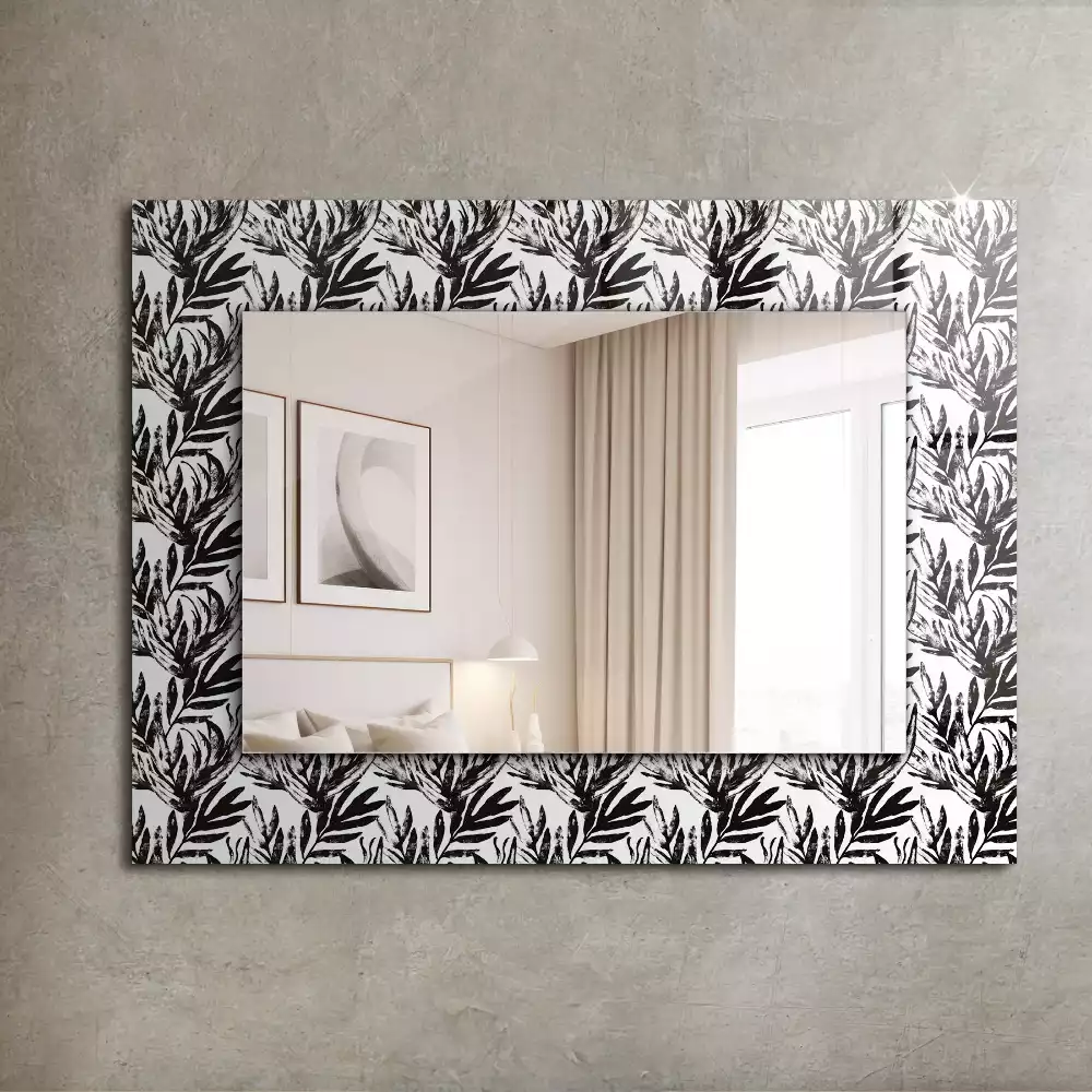 Oglindă dreptunghiulară cu decor de frunze albe și negre