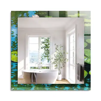 Oglindă decorativă de perete dreptunghiulară cu model iaz cu nuferi