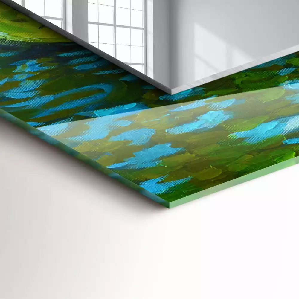 Oglindă decorativă de perete dreptunghiulară cu model iaz cu nuferi