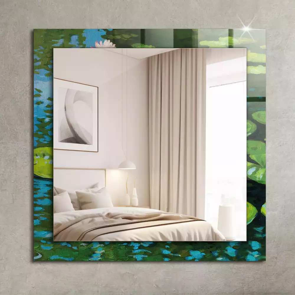 Oglindă decorativă de perete dreptunghiulară cu model iaz cu nuferi