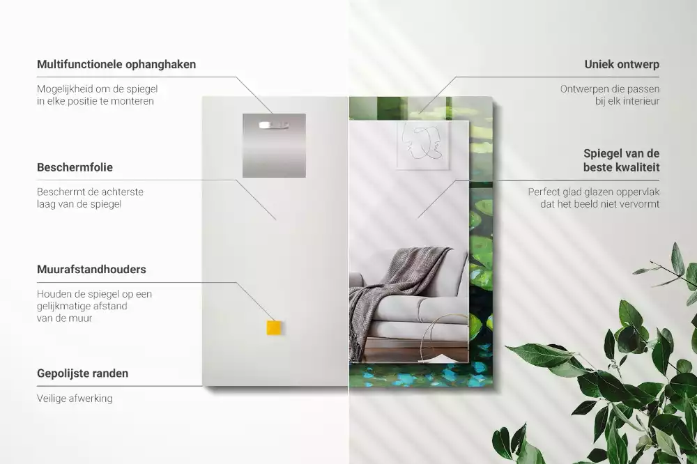 Oglindă decorativă de perete dreptunghiulară cu model iaz cu nuferi
