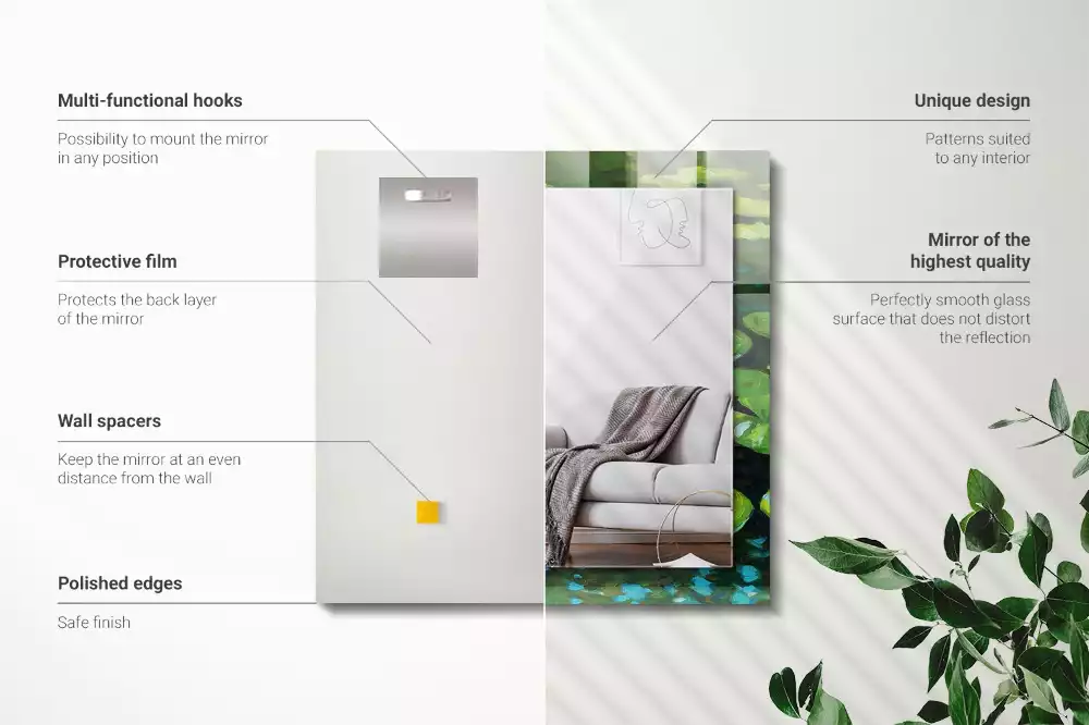 Oglindă decorativă de perete dreptunghiulară cu model iaz cu nuferi
