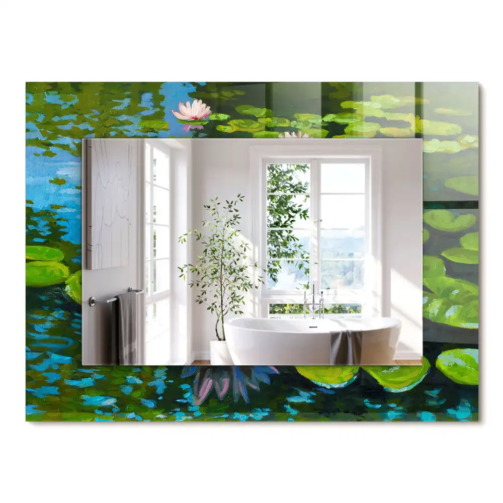 Oglindă decorativă de perete dreptunghiulară cu model iaz cu nuferi
