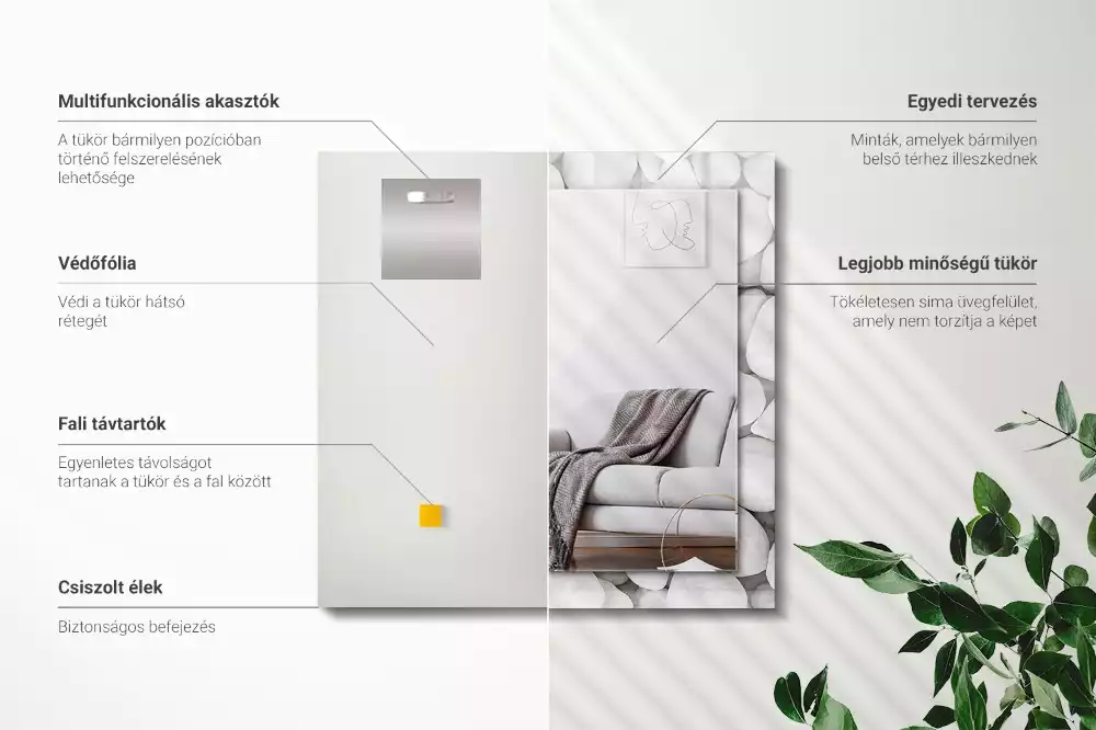 Oglindă dreptunghiulară cu ramă decorată cu pietre albe netede