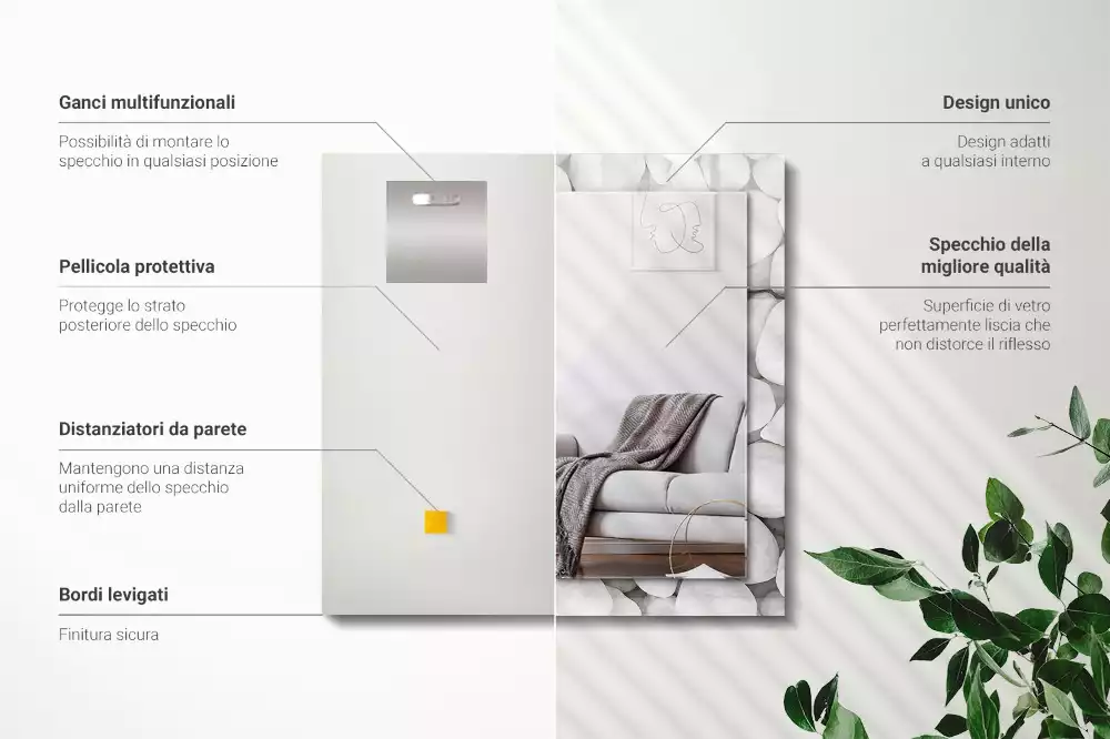 Oglindă dreptunghiulară cu ramă decorată cu pietre albe netede