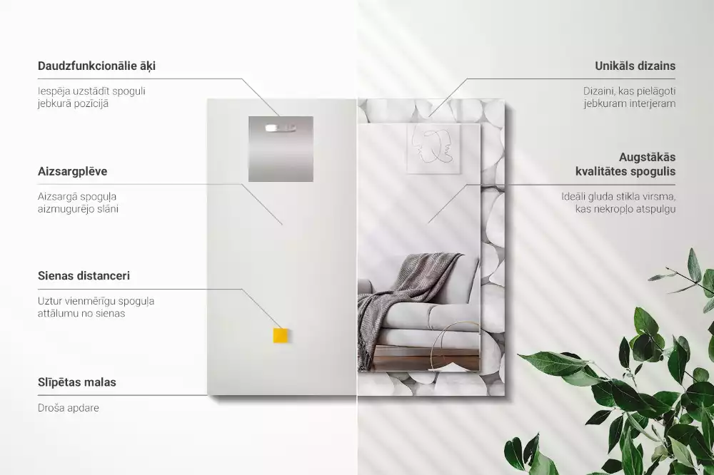 Oglindă dreptunghiulară cu ramă decorată cu pietre albe netede