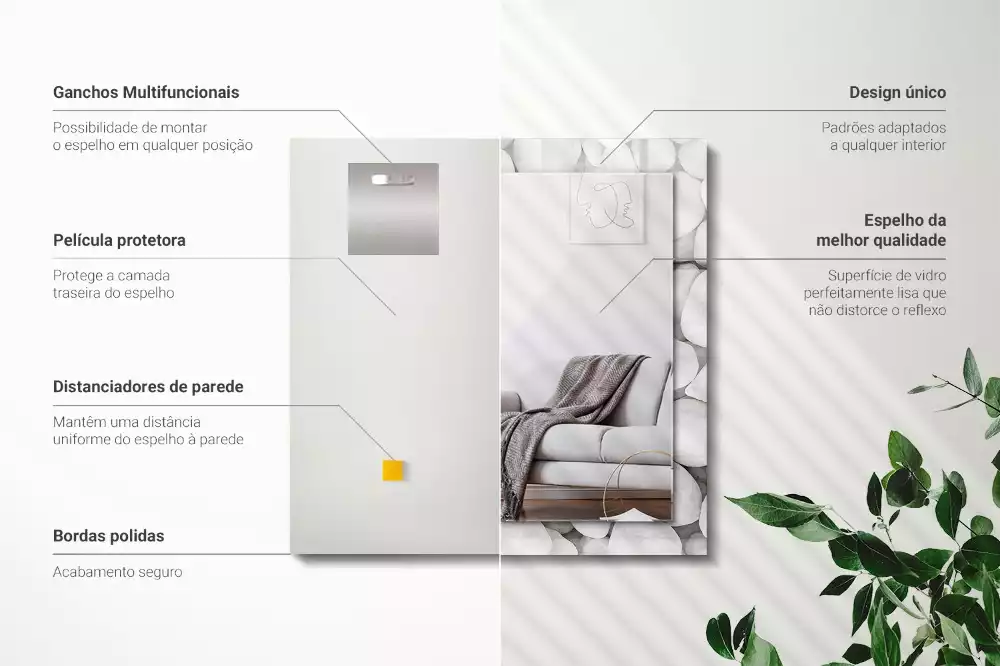 Oglindă dreptunghiulară cu ramă decorată cu pietre albe netede