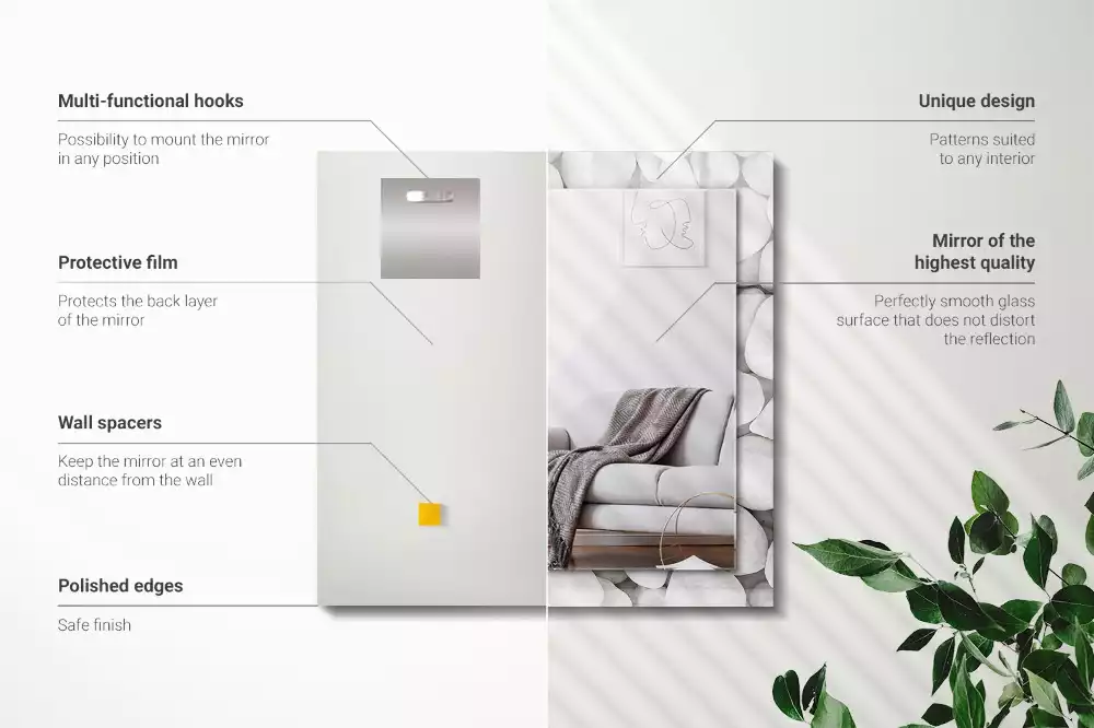 Oglindă dreptunghiulară cu ramă decorată cu pietre albe netede