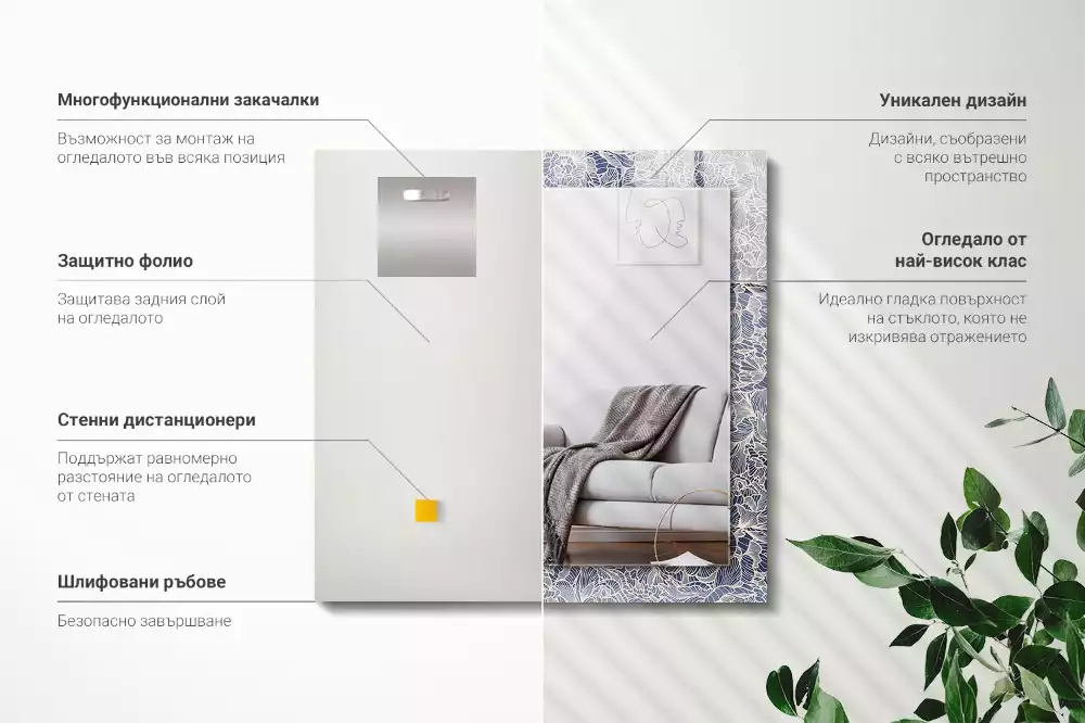 Oglindă dreptunghiulară cu imprimeu floral pe țesătură