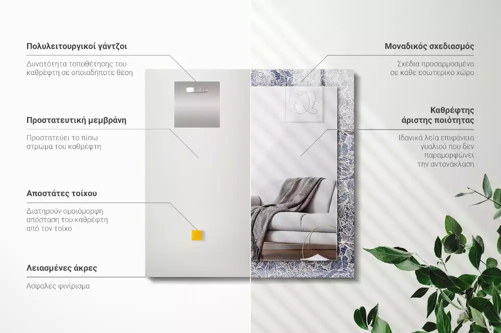 Oglindă dreptunghiulară cu imprimeu floral pe țesătură