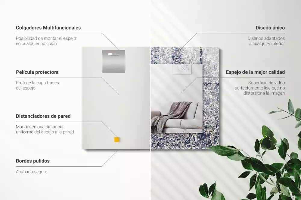 Oglindă dreptunghiulară cu imprimeu floral pe țesătură