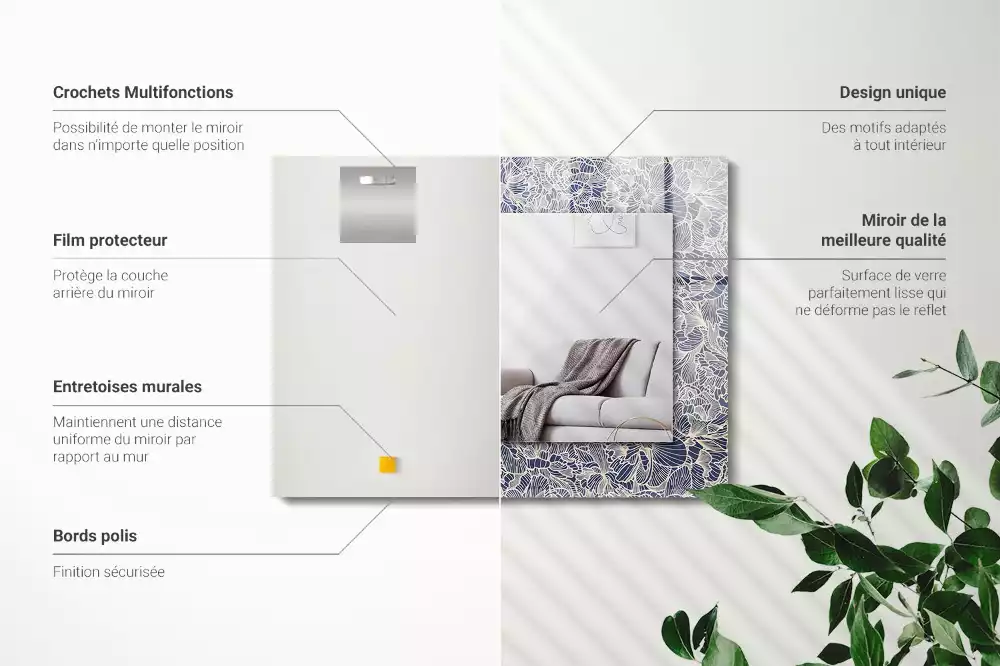Oglindă dreptunghiulară cu imprimeu floral pe țesătură