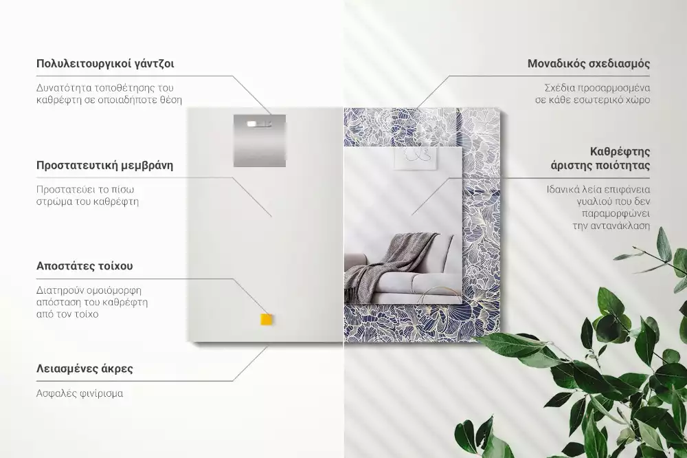 Oglindă dreptunghiulară cu imprimeu floral pe țesătură