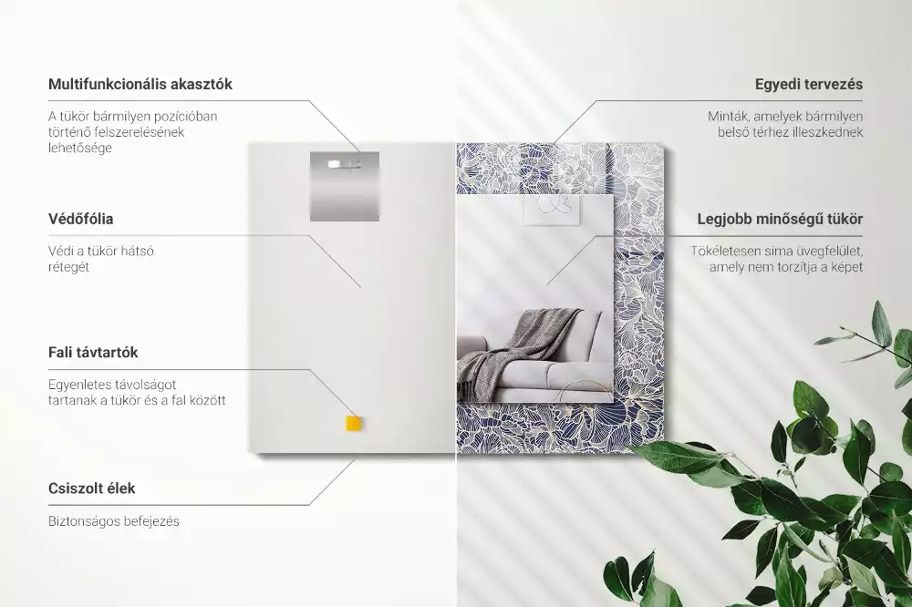 Oglindă dreptunghiulară cu imprimeu floral pe țesătură